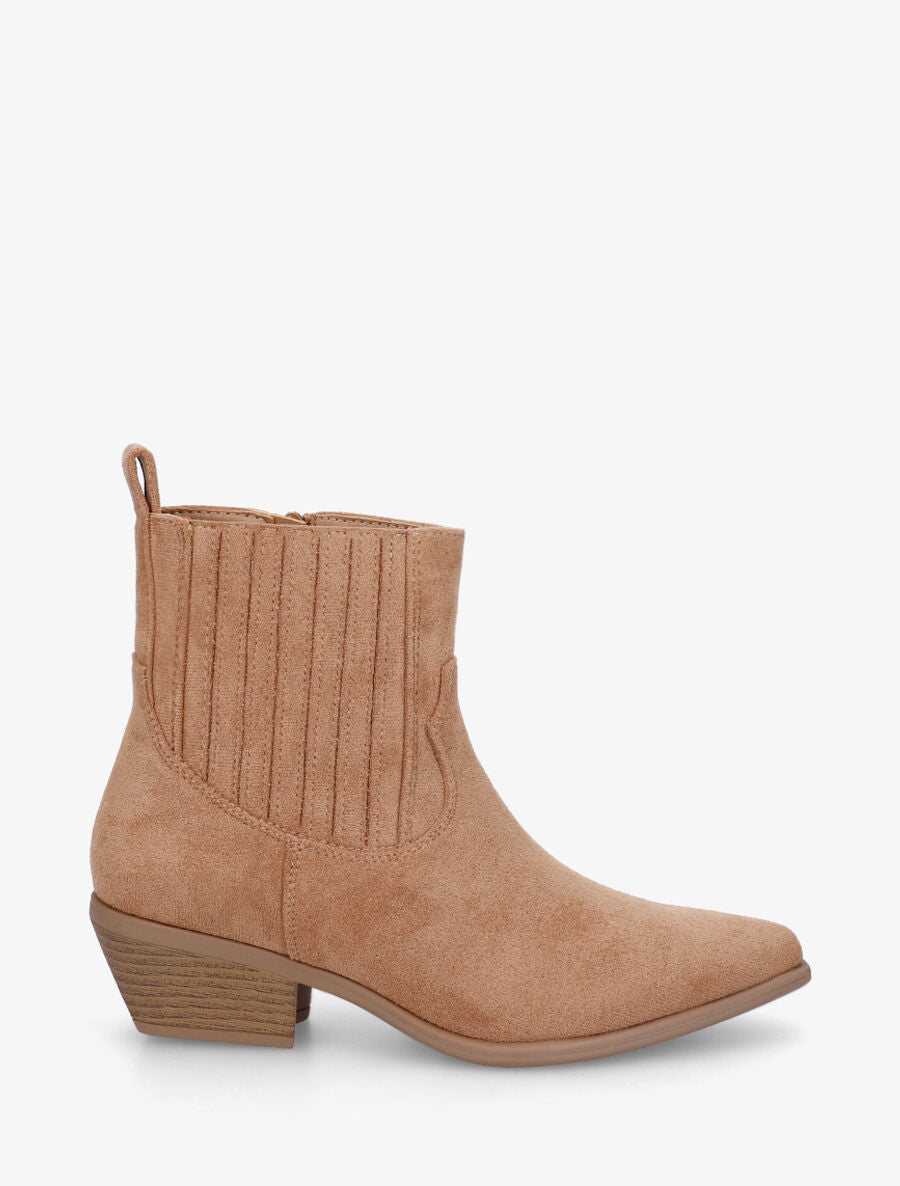 Bottines unies en suédine style santiags - Taupe - 5