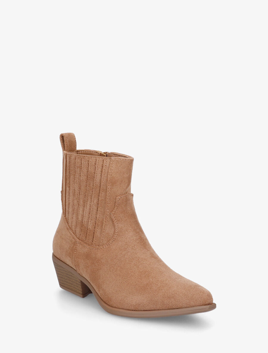 Bottines unies en suédine style santiags - Taupe - 2