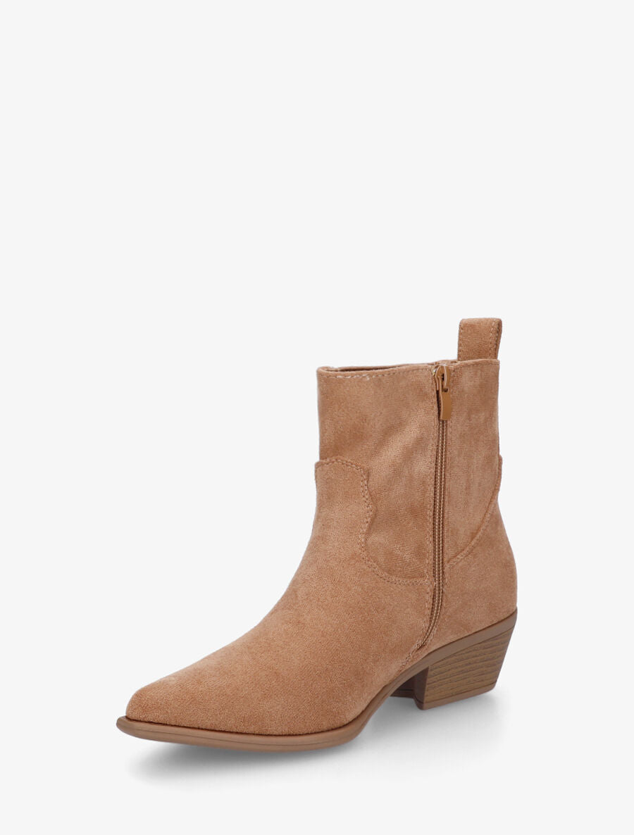 Bottines unies en suédine style santiags - Taupe - 3