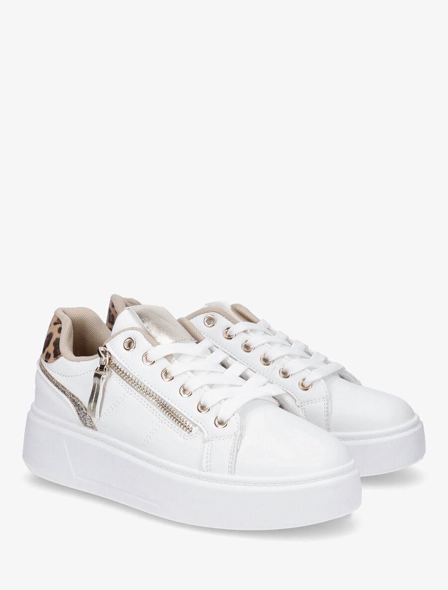 Sneakers unis à zip et bandes pailletées - Or - 4