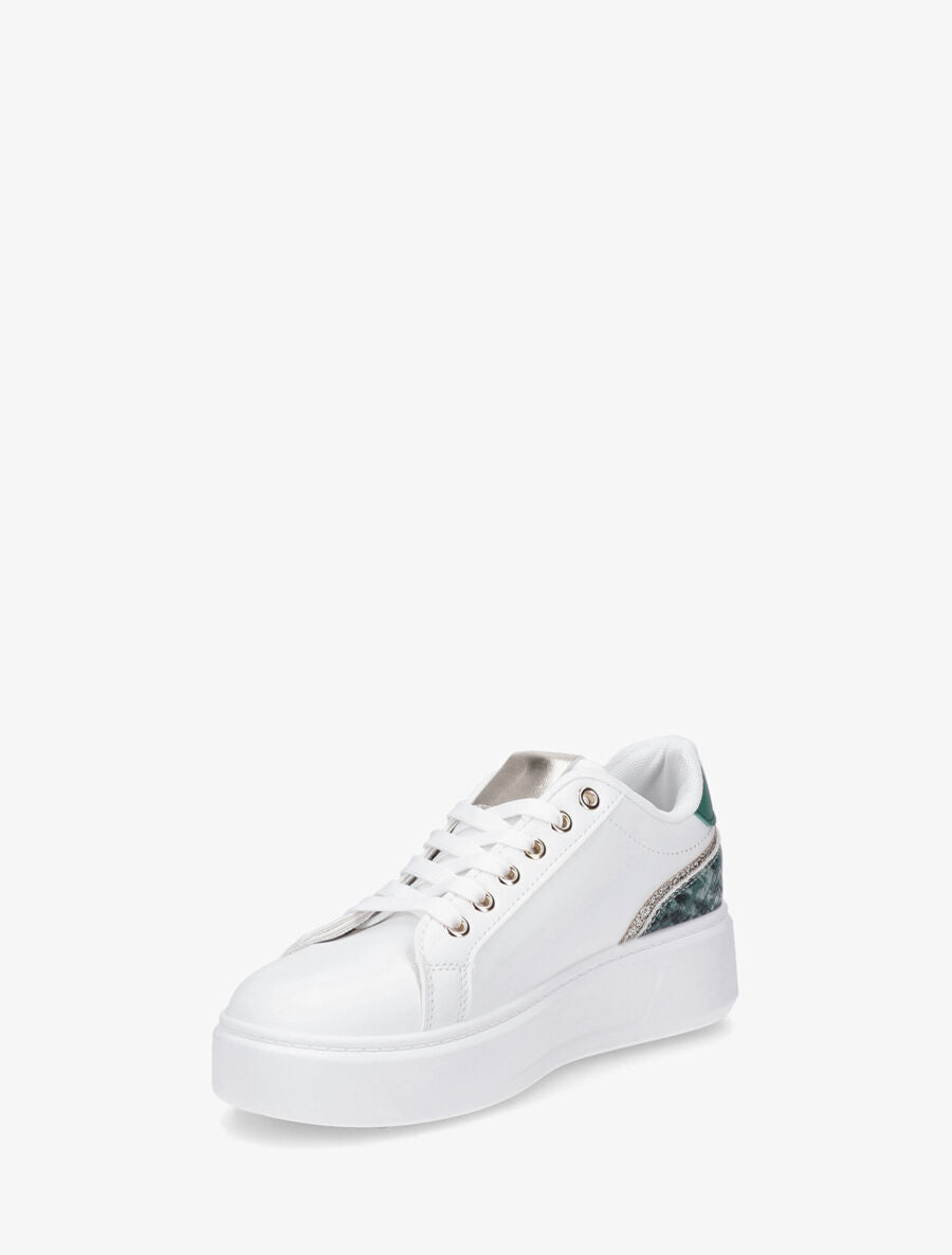 Sneakers unis à zip et bandes pailletées - Vert - 3