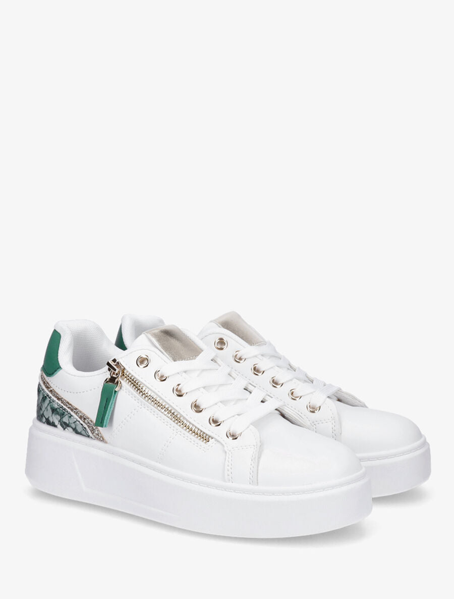 Sneakers unis à zip et bandes pailletées - Vert - 4