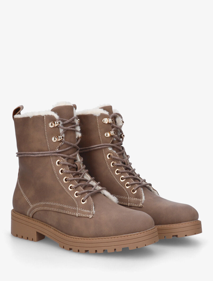 Bottines montantes unies à lacets - Taupe - 4