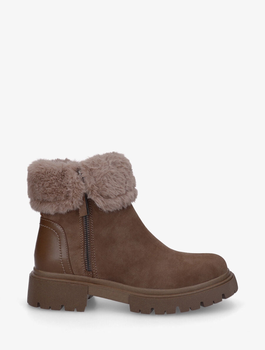 Bottines effet nubuck à revers et zip décoratif - Taupe - 1