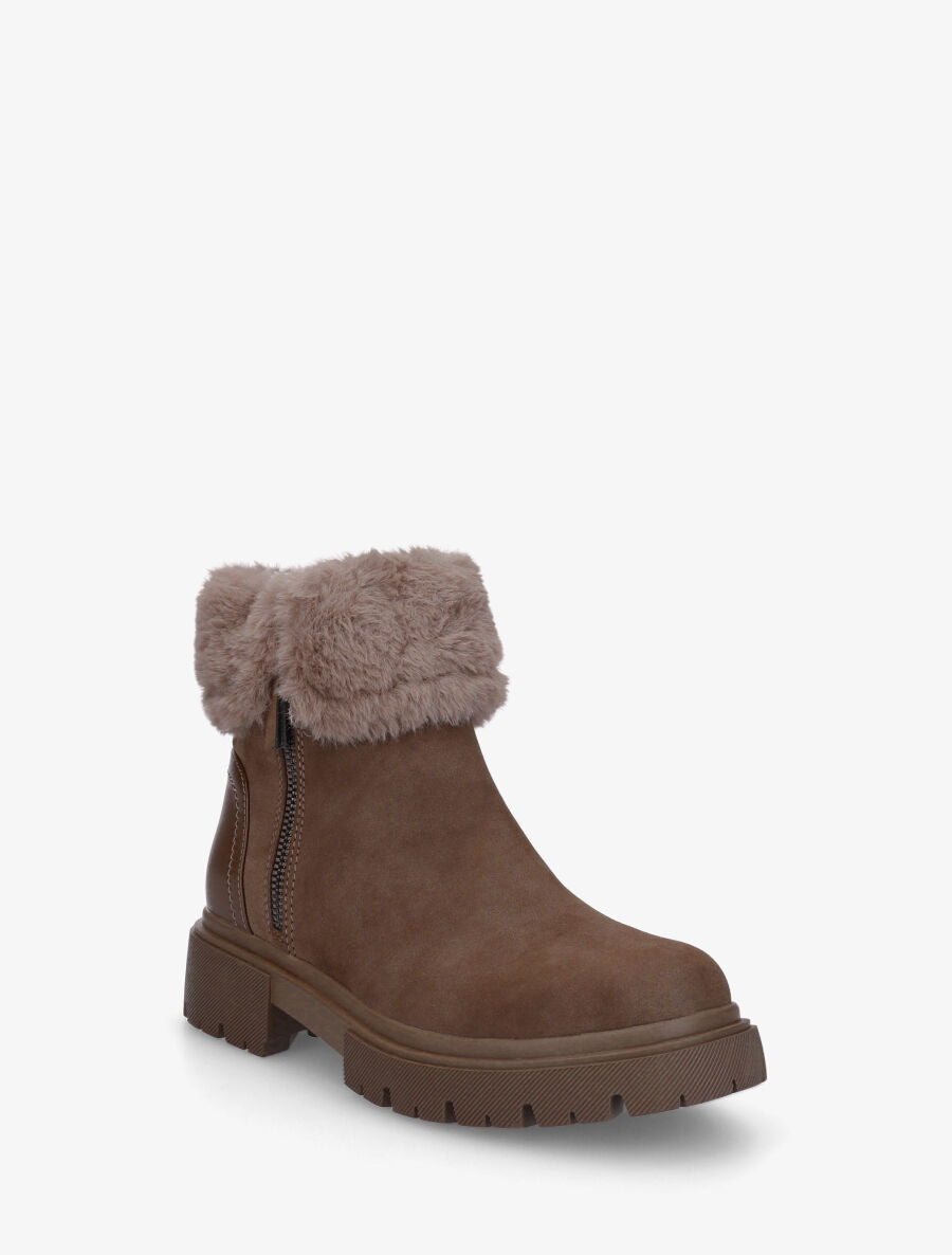 Bottines effet nubuck à revers et zip décoratif - Taupe - 2