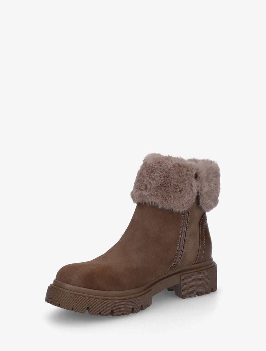 Bottines effet nubuck à revers et zip décoratif - Taupe - 3