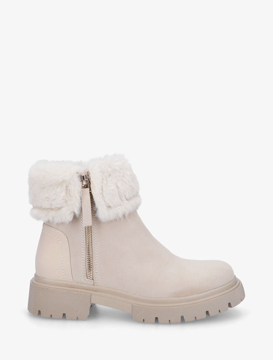 Bottines effet nubuck à revers et zip décoratif - Beige - 5