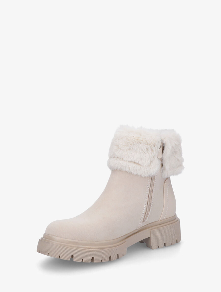 Bottines effet nubuck à revers et zip décoratif - Beige - 3