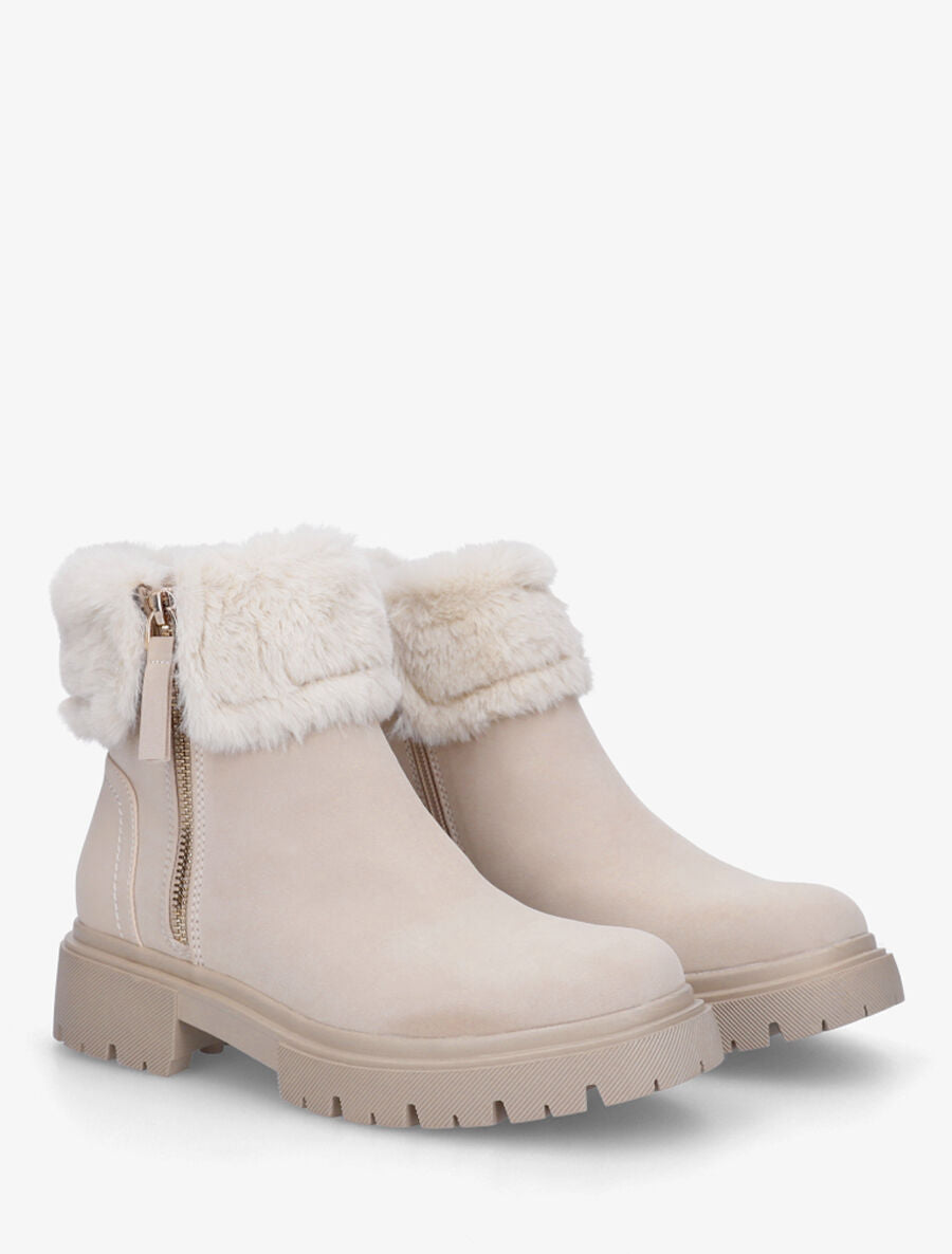 Bottines effet nubuck à revers et zip décoratif - Beige - 4