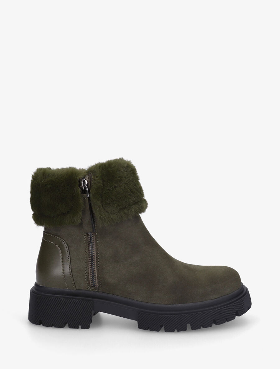 Bottines effet nubuck à revers et zip décoratif - Kaki - 1