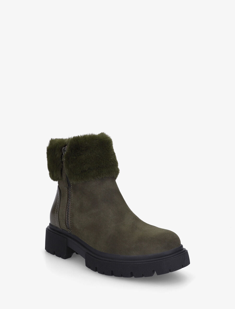 Bottines effet nubuck à revers et zip décoratif - Kaki - 2