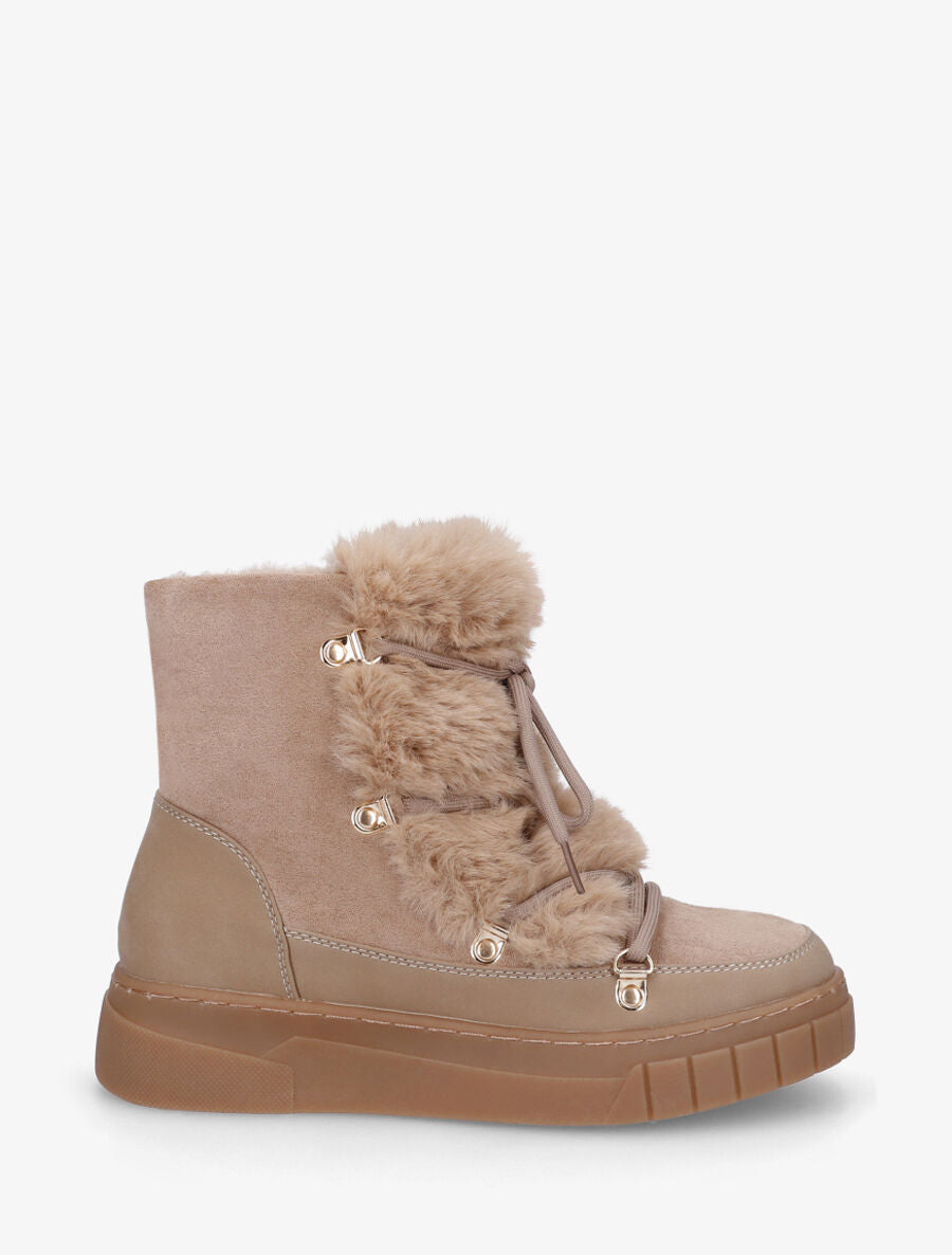 Bottines fourrées en suédine - Taupe - 1