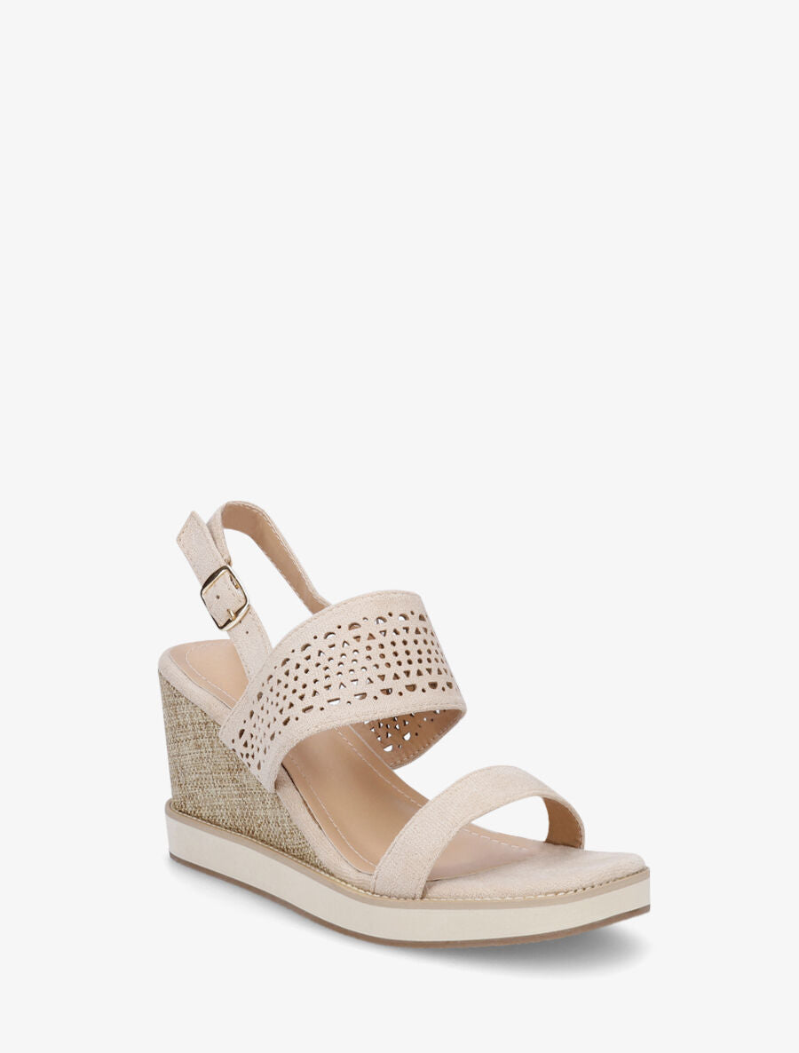 Sandales compensées à lanière ajourée - Beige - 2
