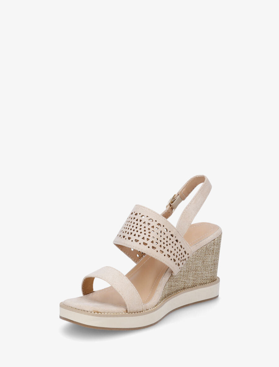 Sandales compensées à lanière ajourée - Beige - 3