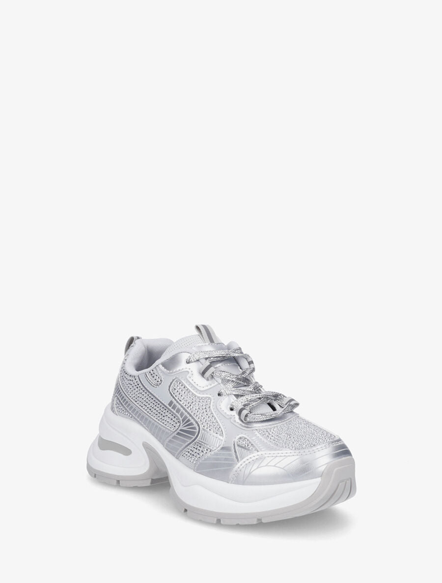 Baskets strassées en simili et tissu - Argent - 2