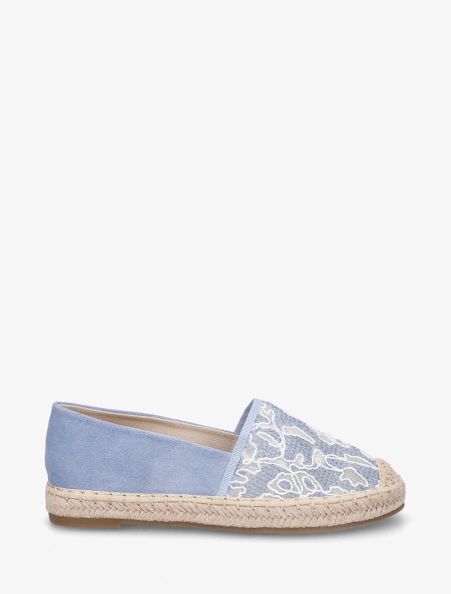 Espadrilles plates en suédine et dentelle - Bleu ciel - 5