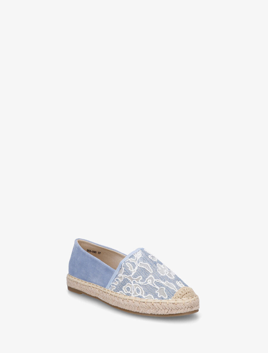Espadrilles plates en suédine et dentelle - Bleu ciel - 2