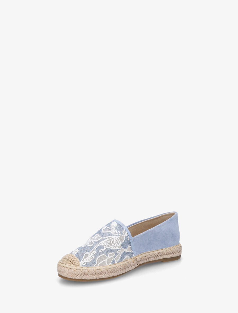 Espadrilles plates en suédine et dentelle - Bleu ciel - 3