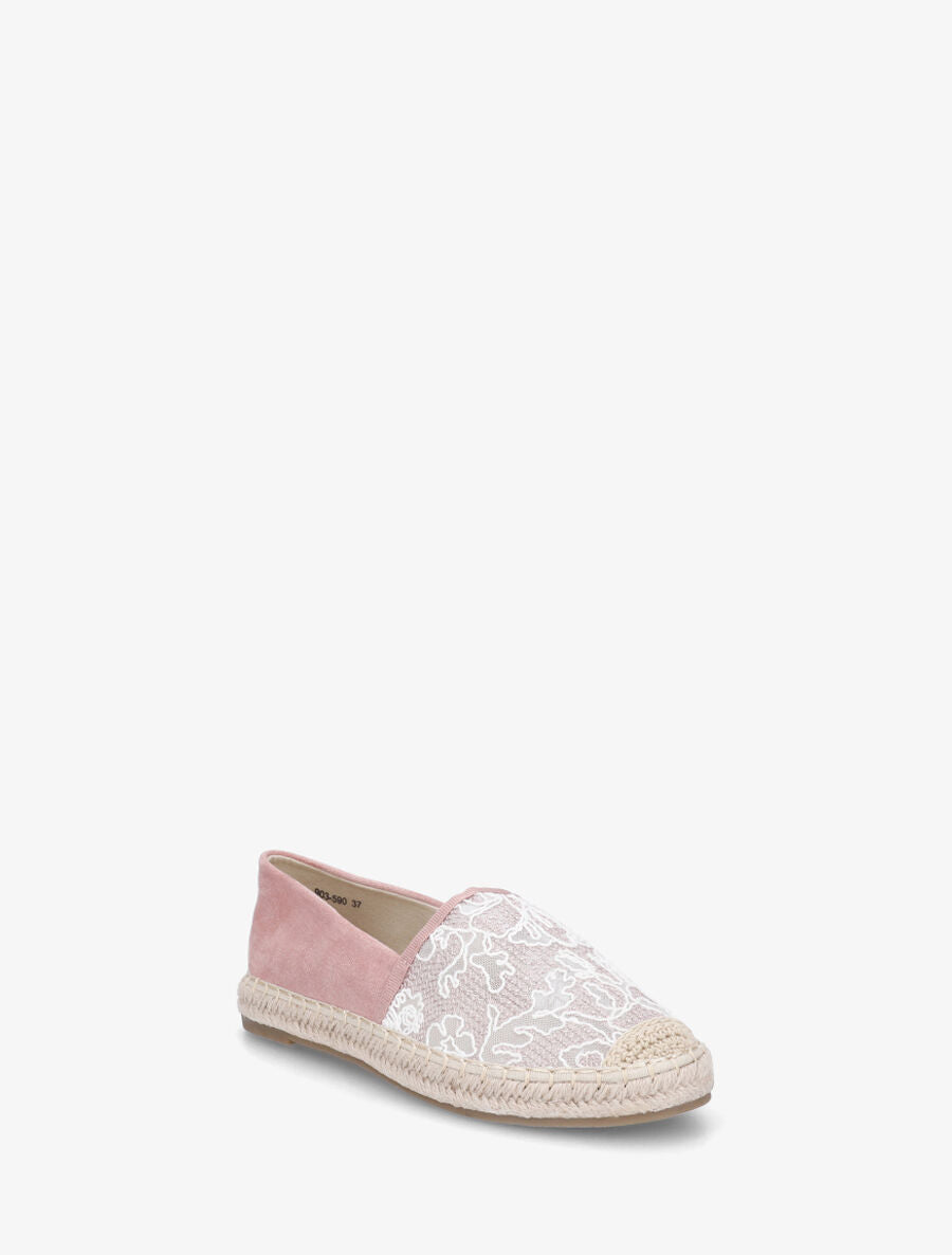Espadrilles plates en suédine et dentelle - Rose - 2