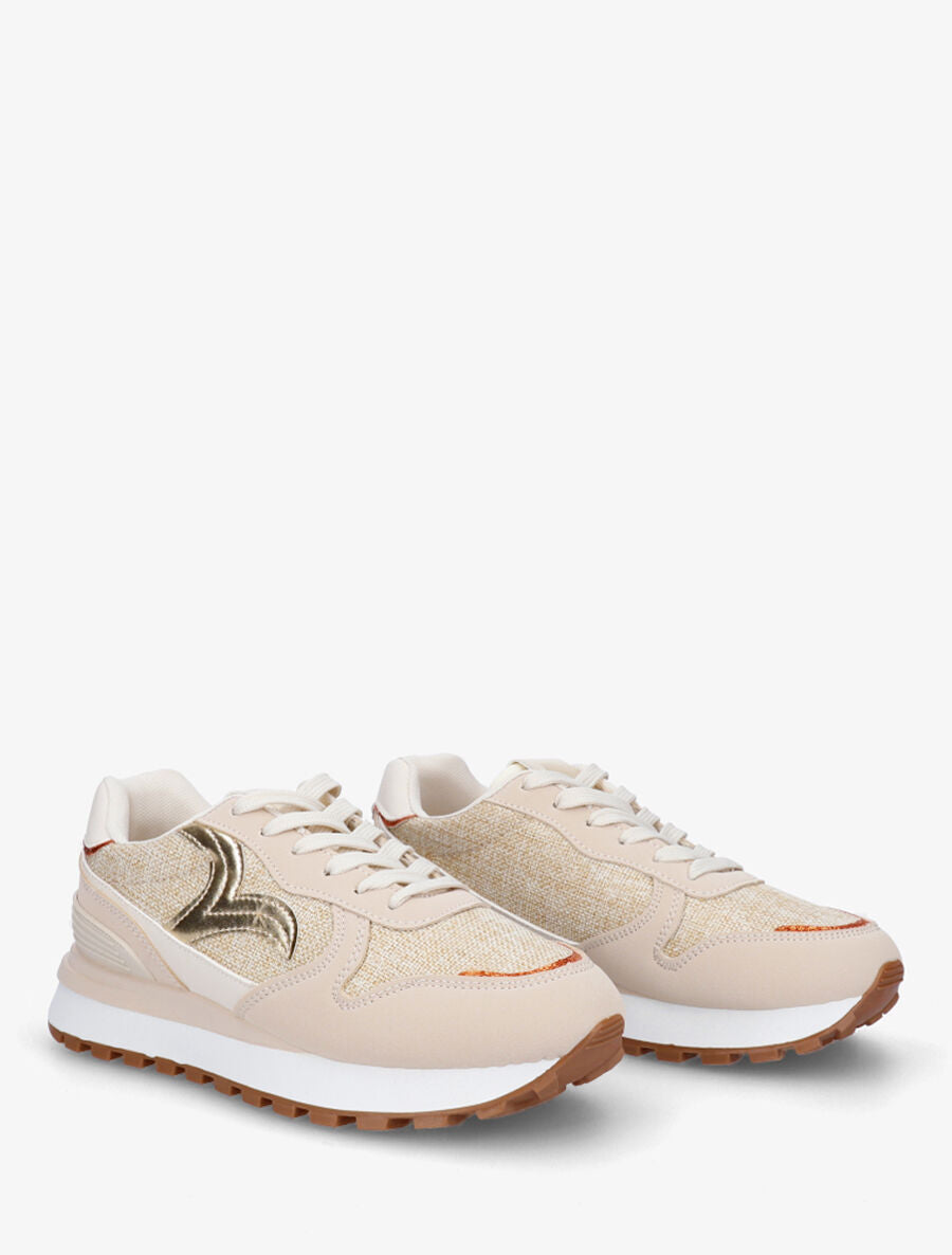 Sneakers en simili à détail irisé - Beige - 4