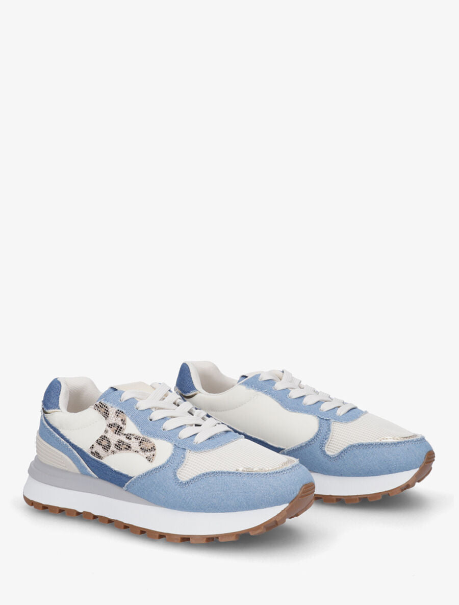 Sneakers en simili à détail irisé - Bleu - 4