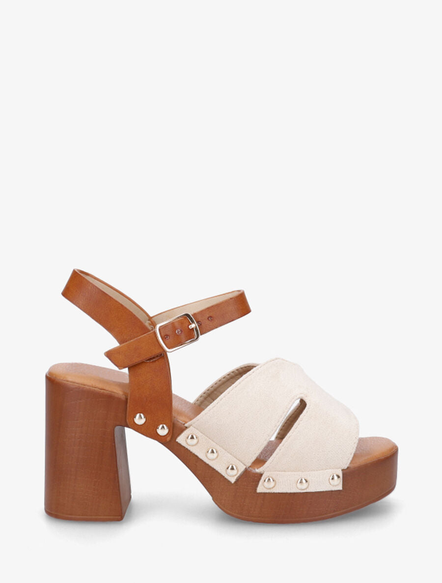 Sandales bimatière à talon - Beige - 1