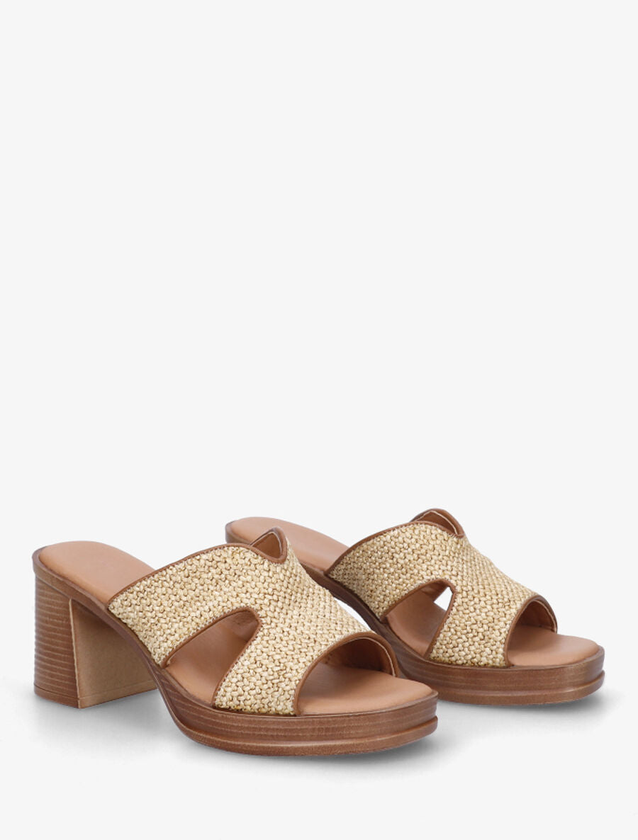 Mules à talon effet tressé - Camel - 4