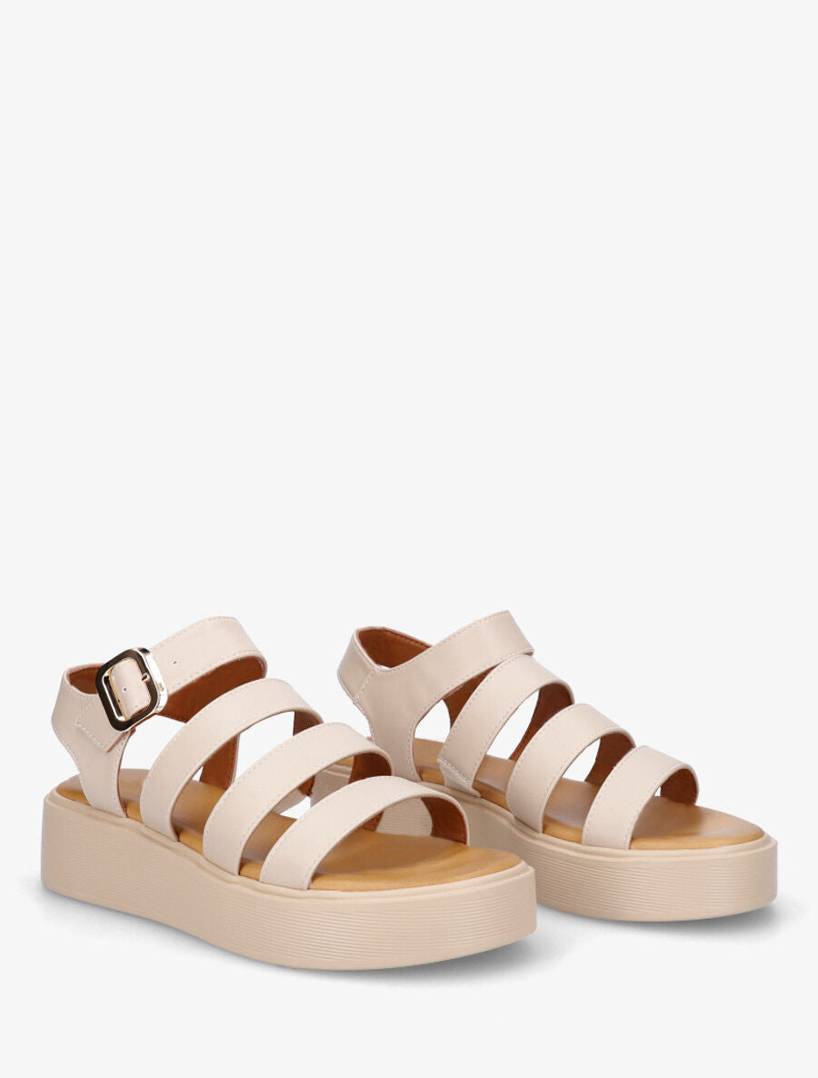 Sandales multibrides en simili - Beige - 4