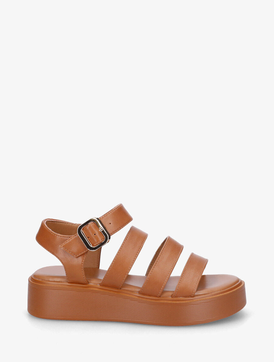 Sandales multibrides en simili - Camel - 5