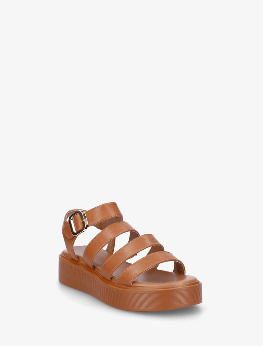 Sandales multibrides en simili - Camel - 2