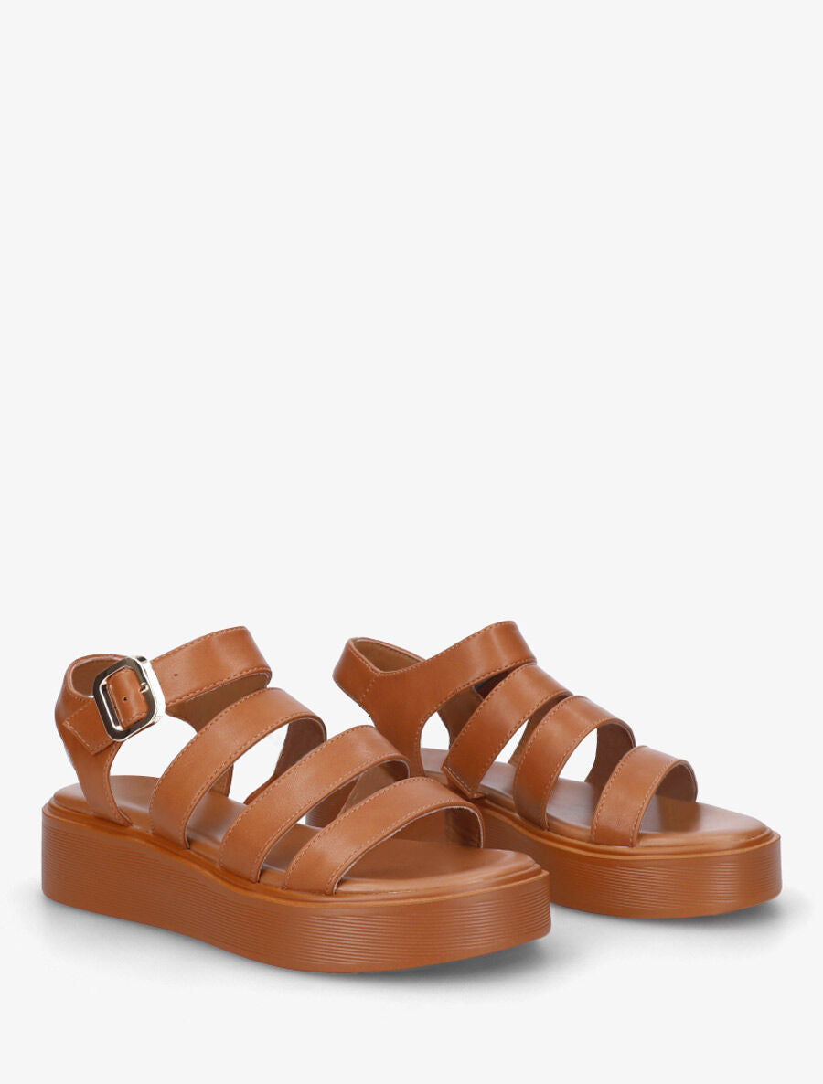 Sandales multibrides en simili - Camel - 4