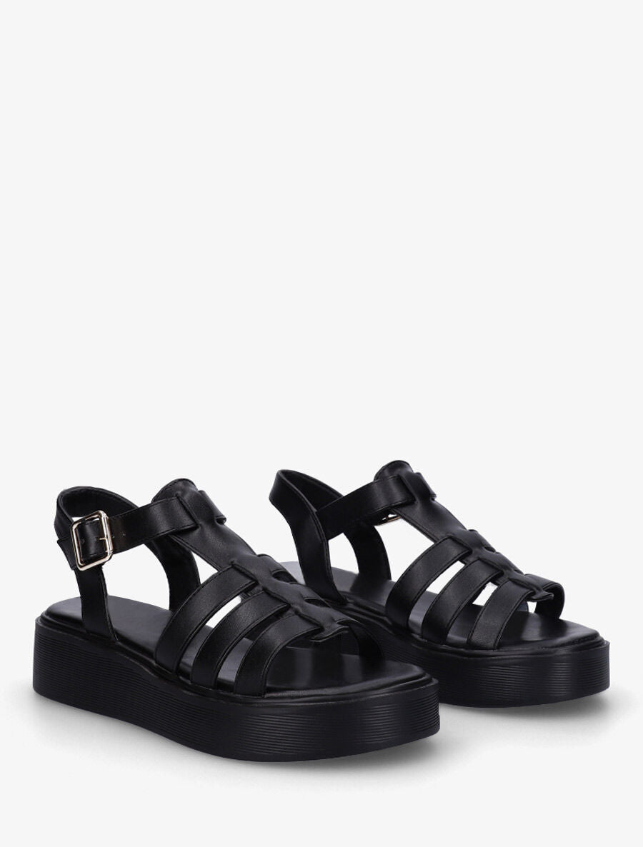 Sandales à plateforme style spartiates - Noir - 4