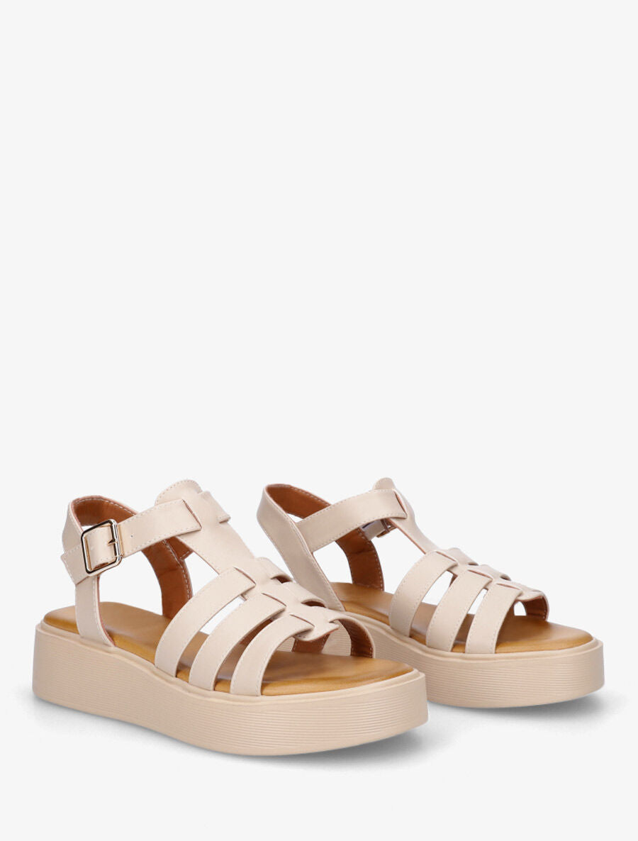 Sandales à plateforme style spartiates - Beige - 4