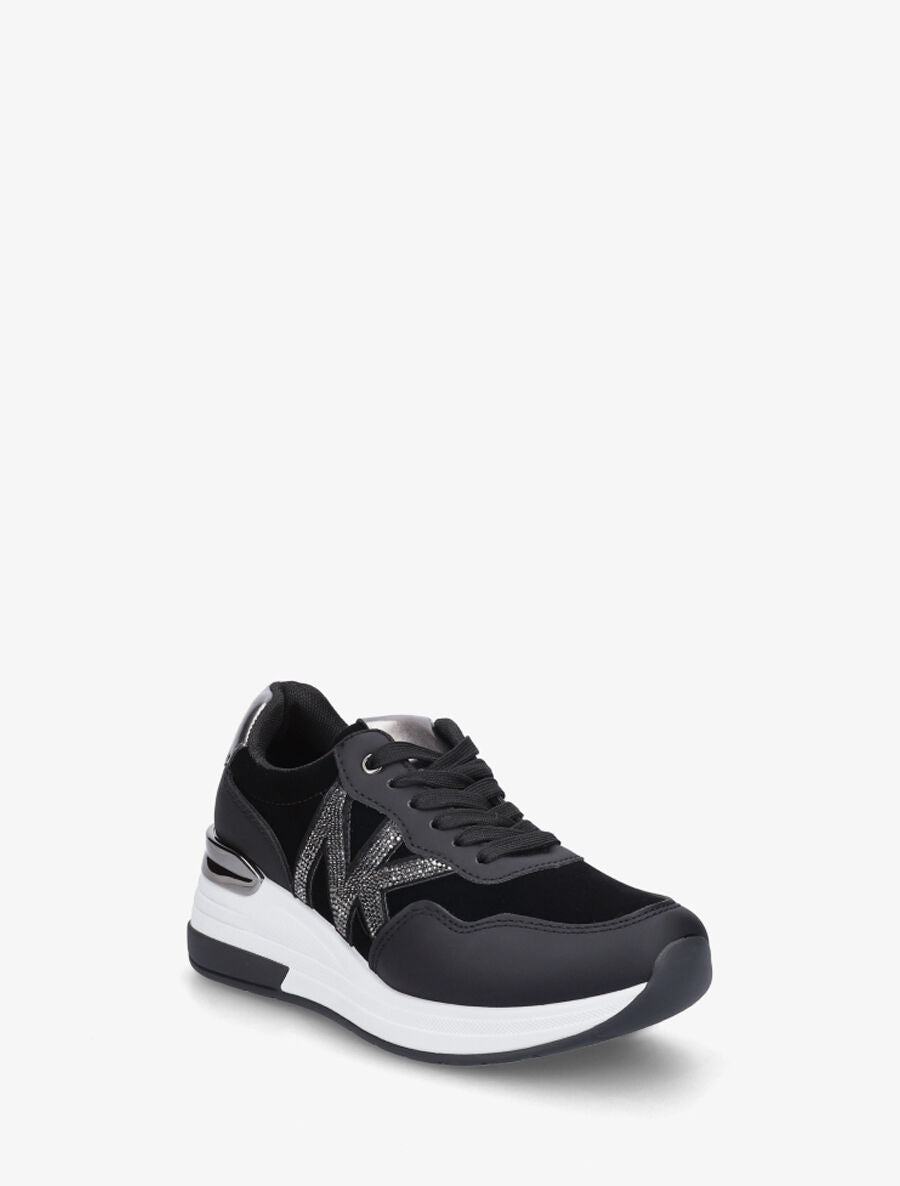Baskets bimatière motif en strass - Noir - 2