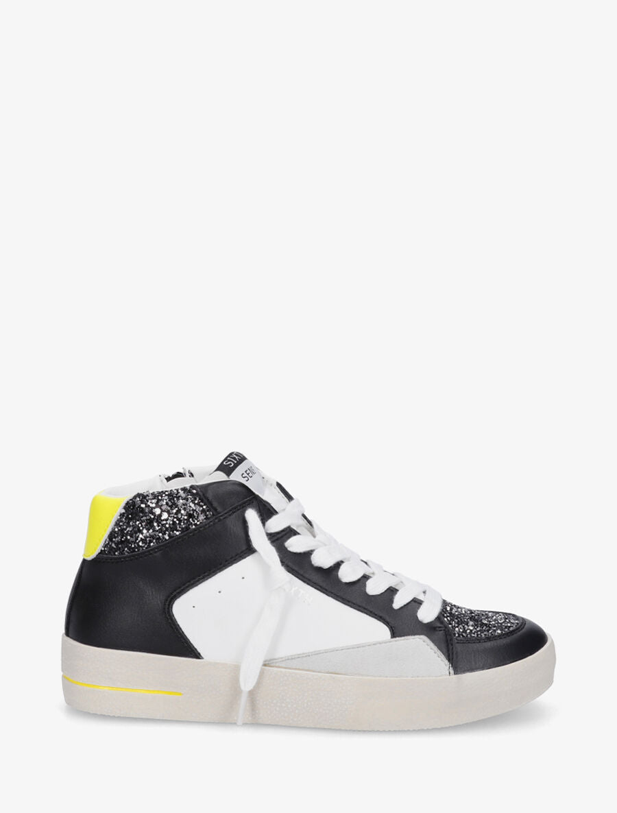 Sneakers montantes zippées à détail pailleté - Noir - 1