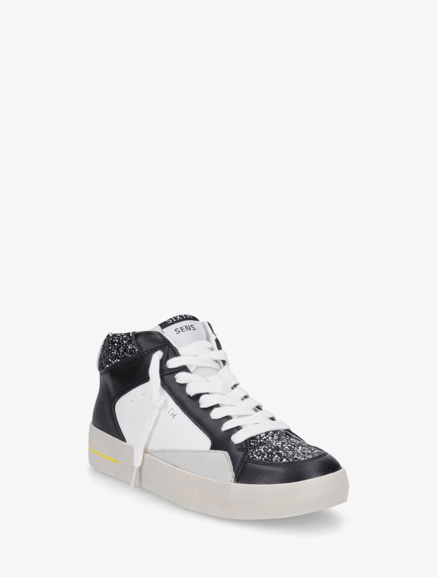 Sneakers montantes zippées à détail pailleté - Noir - 2