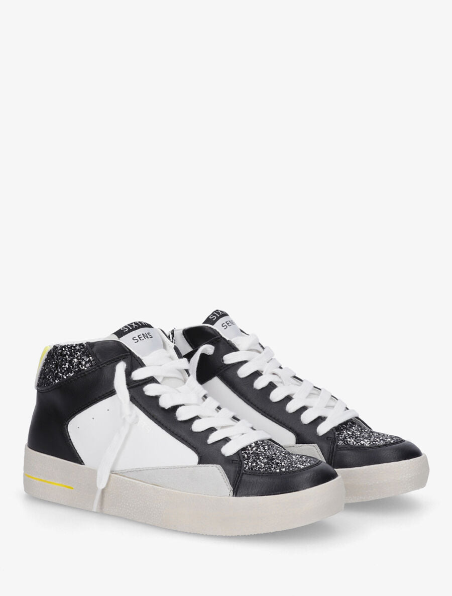 Sneakers montantes zippées à détail pailleté - Noir - 4