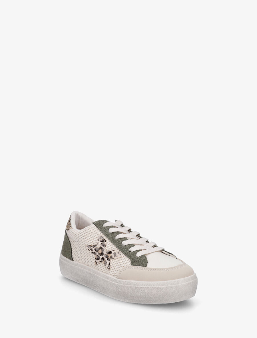 Baskets bimatière à motif étoile léopard - Beige/kaki - 2