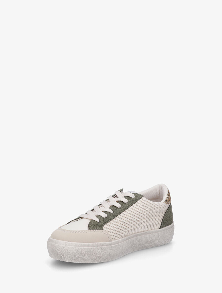 Baskets bimatière à motif étoile léopard - Beige/kaki - 3