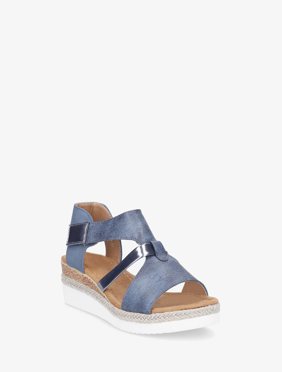 Sandales compensées en simili effet jean - Bleu denim - 2