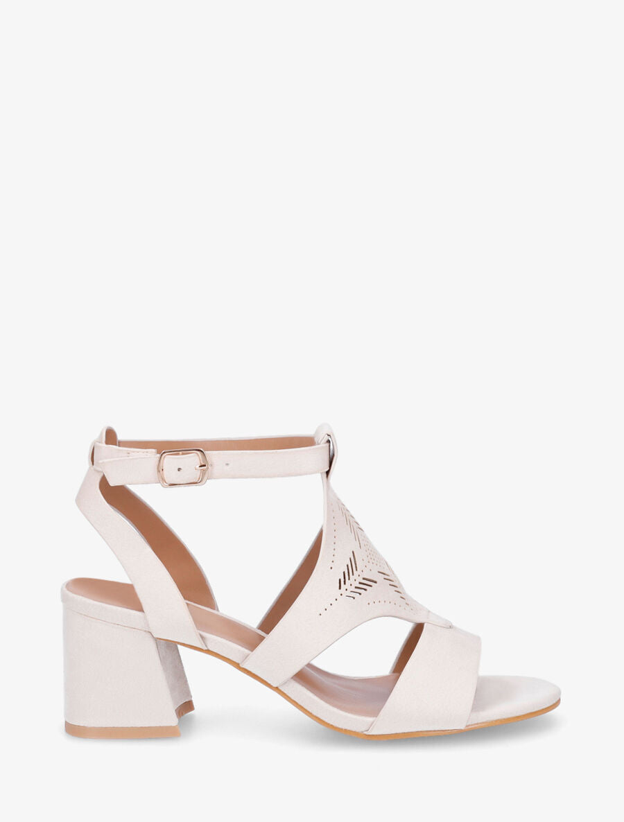 Sandales à talon et motifs ajourés - Beige - 1
