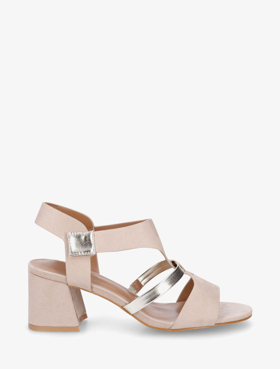 Sandales en suédine à liseré irisé - Beige - 5
