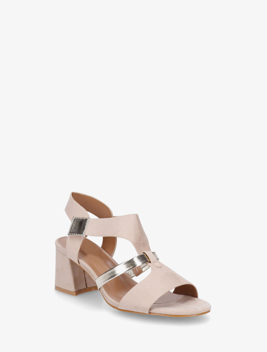 Sandales en suédine à liseré irisé - Beige - 2