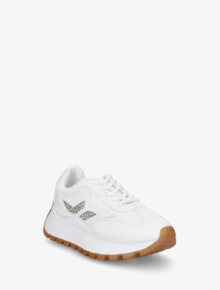 Sneakers à plateforme et détail pailleté - Blanc - 2