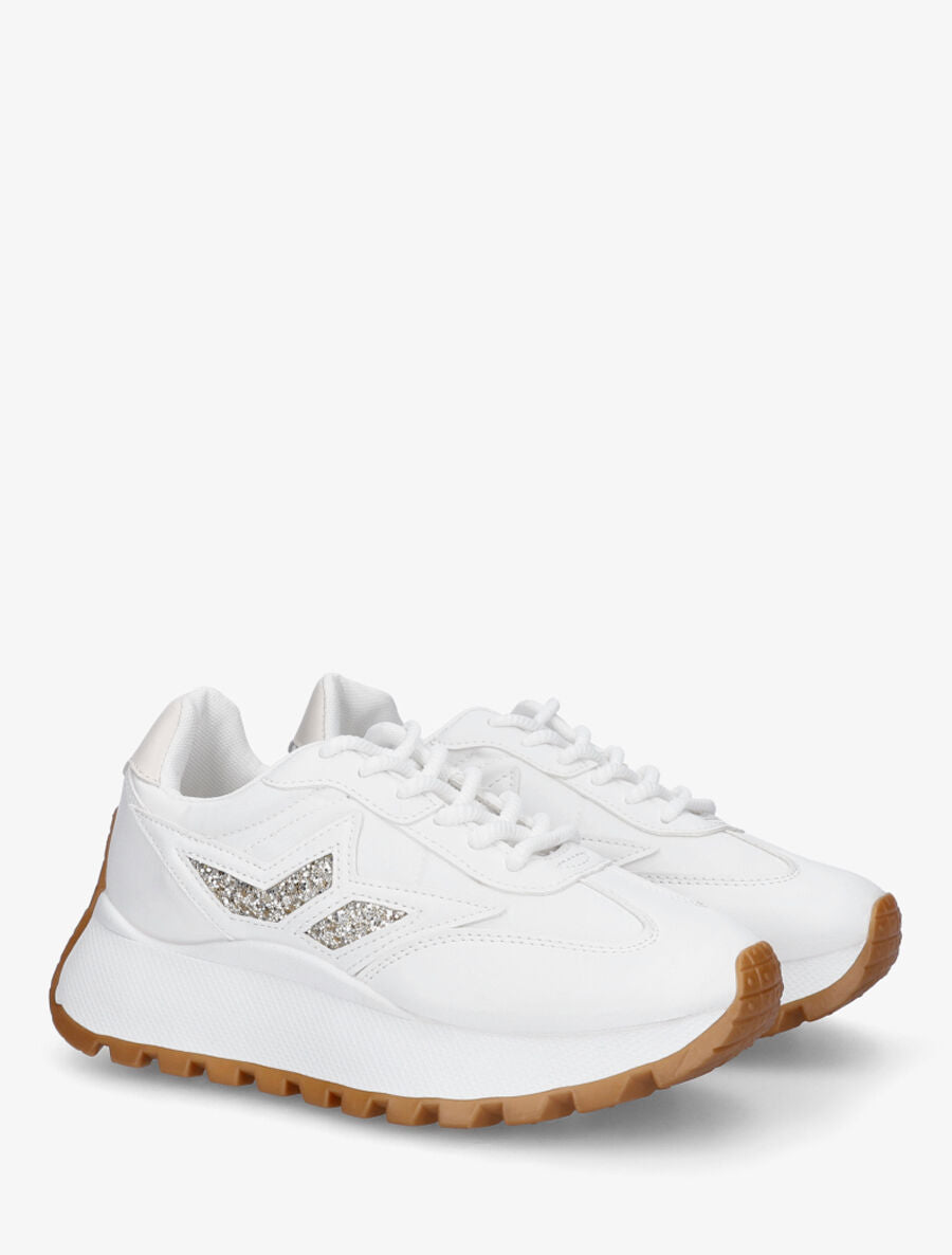 Sneakers à plateforme et détail pailleté - Blanc - 4