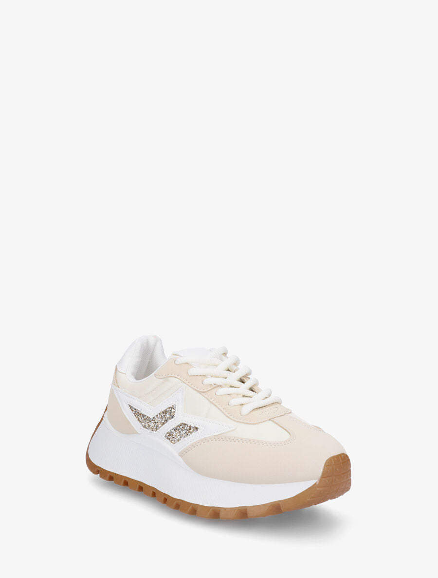 Sneakers à plateforme et détail pailleté - Beige - 2