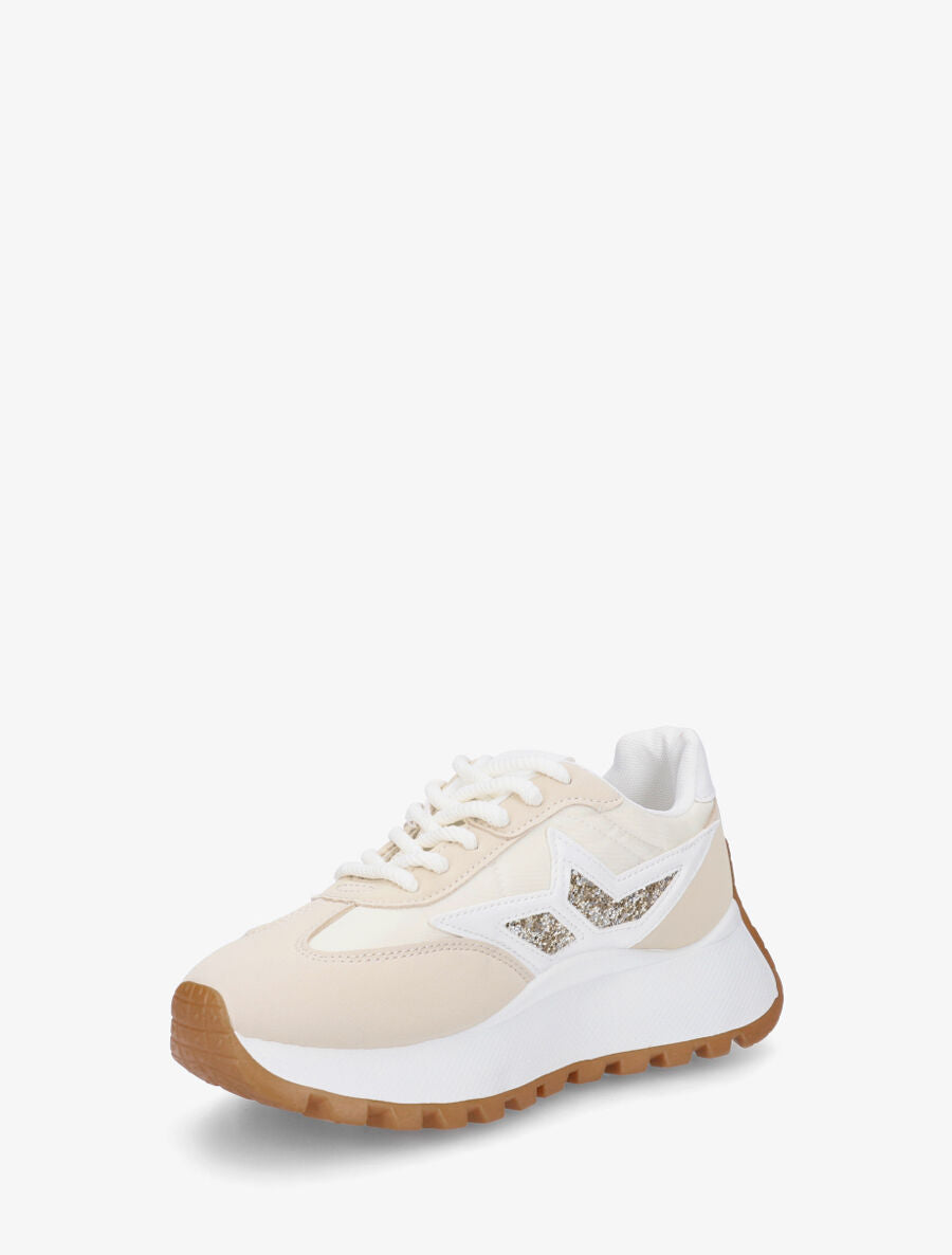 Sneakers à plateforme et détail pailleté - Beige - 3