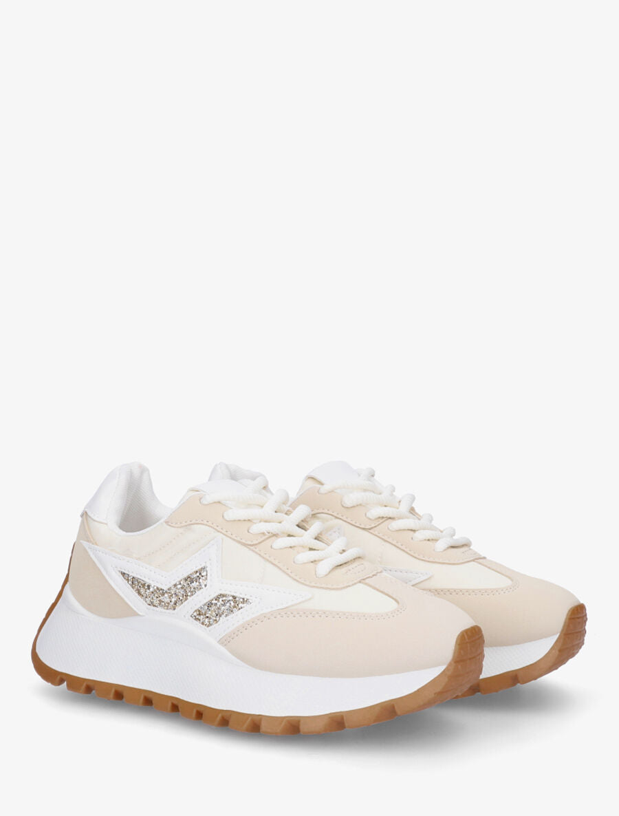 Sneakers à plateforme et détail pailleté - Beige - 4