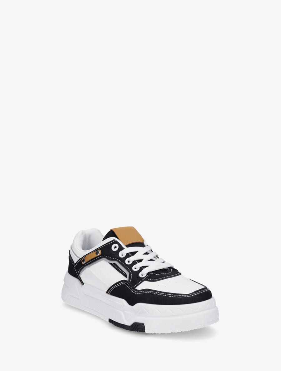 Sneakers en simili à empiècement jean - Noir - 2
