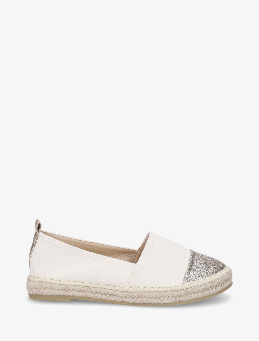 Espadrilles plates en suédine et à paillettes - Beige - 1